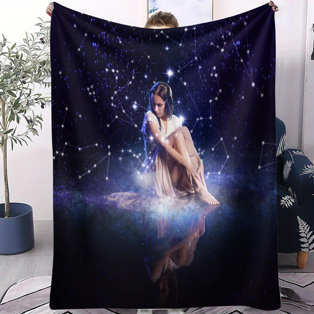 1PC Dreamy Galaxy Deep Sea Jellyfish Flannel Throw Blanket for Adult Quality Cozy Soft Warm Blanket for Travel Picnic Home