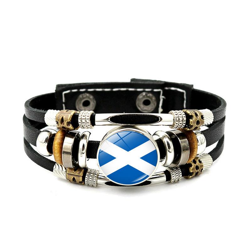 Factory National Country Flag Design Bracelet Crystal Bead Snap Button Sports National Team Jewelry Gift Leather Wrap Bracelet