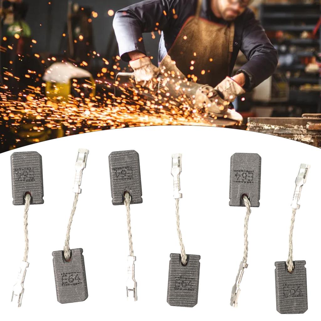 6pcs/set E64 Carbon Brush For 1200W Angle Grinder GWS12-125S / GWS12-150SE64 Self-Stop 6X10X17 Power Tools Accessories
