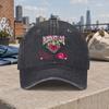 Vintage Flame Heart Baseball Cap Unisex Washed Curved Brim Hat With Flame Print Hook Loop Closure