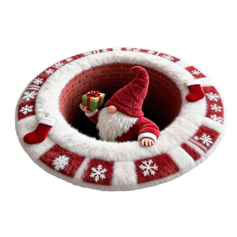 Imitation Cashmere Christmas Round Carpet 3D Special-shaped Santa Claus Floor Mat  Home Decor