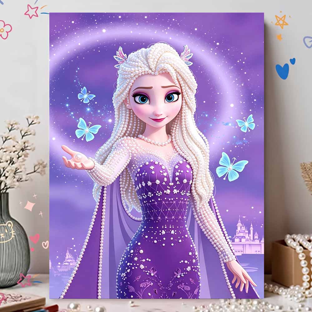 Disney DIY Pearl Art Painting Frozen Anna Purple Pearl Dress Home Wall Decoration Pearl Gemstone Painting Pictures Crafts Home Decoration