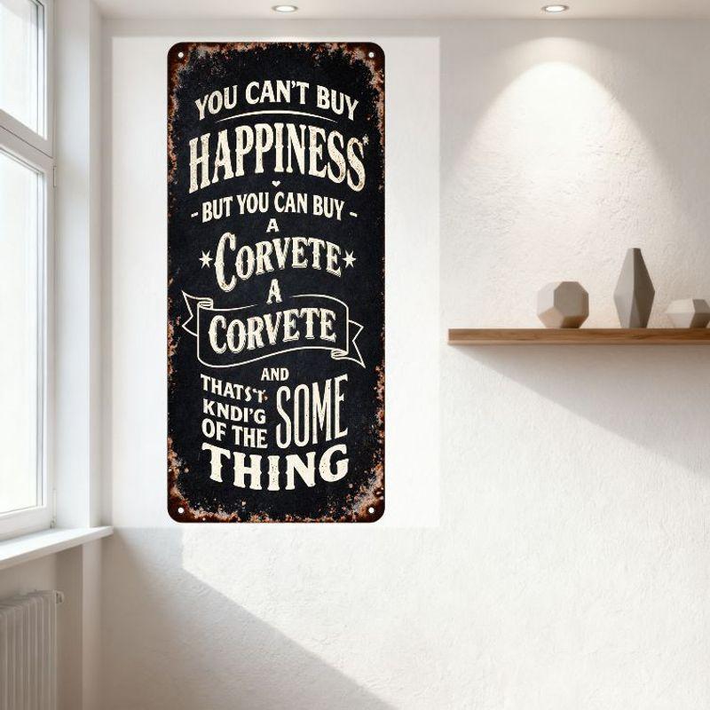 Vintage Corvette Happiness Metal Tin Sign - You Can't Buy Happiness But You Can Buy A Corvette Decorative Plaque for Man Cave Ba