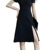 2026 French Chic Little Black Dress: Square Neck Mid-Length with Slit