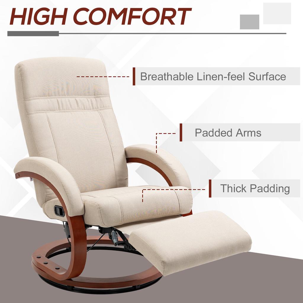 135 degrees Manual Reclining Swivel Chair, with Footrest - Beige