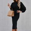 O-ringning Midjeåtsittande Bodycon-klänning Hög midja Elegant Lång lyktaärm Kontorsklänning Damkläder