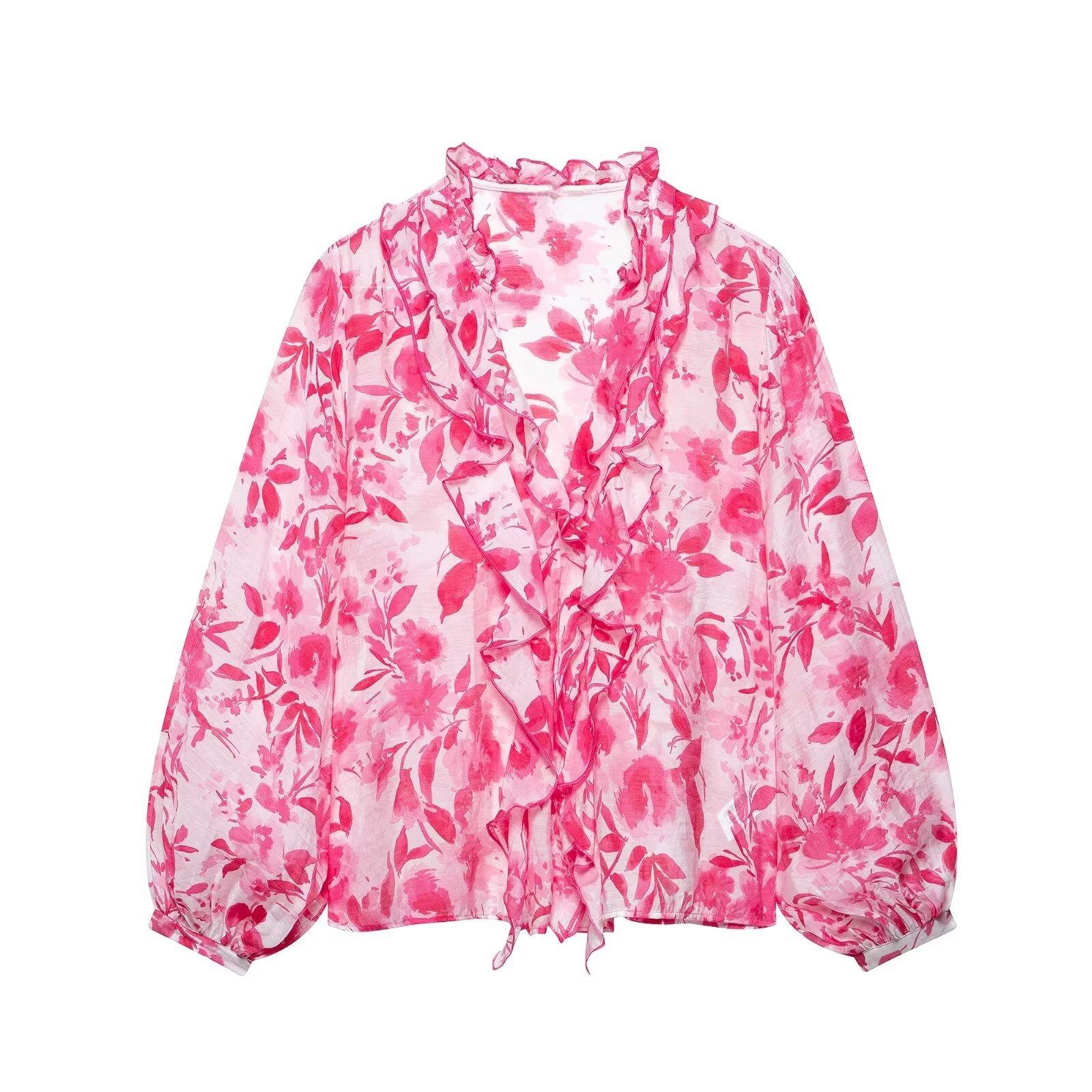 

2025 Summer European & American Style Women s Ruffle Layered Loose Fit Shirt Medium