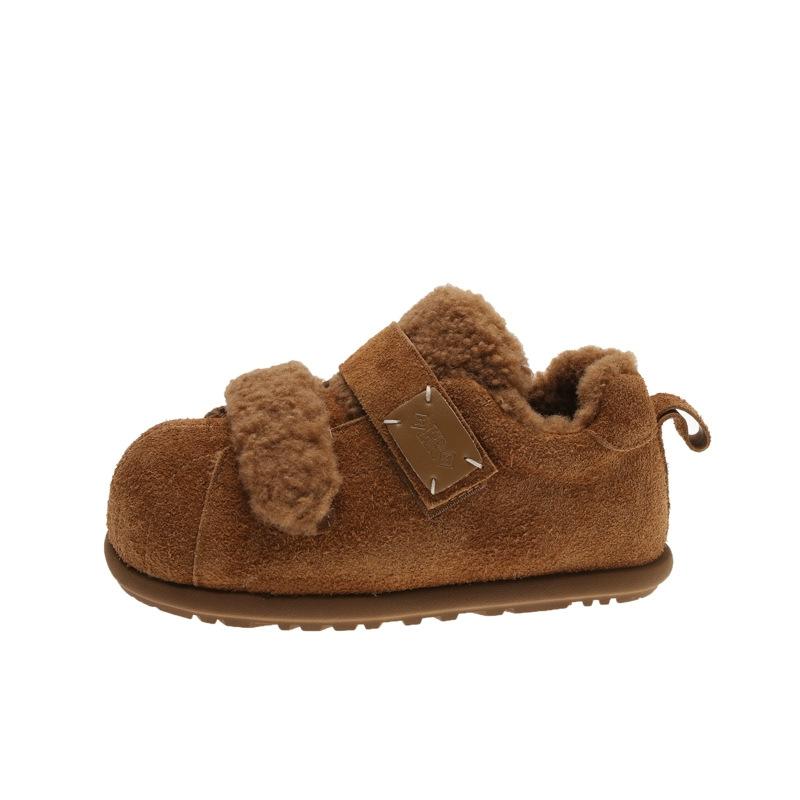 

Cowhide version casual and comfortable plush shoes women s new fashion Velcro non-slip round head cotton shoes 40 верблюд