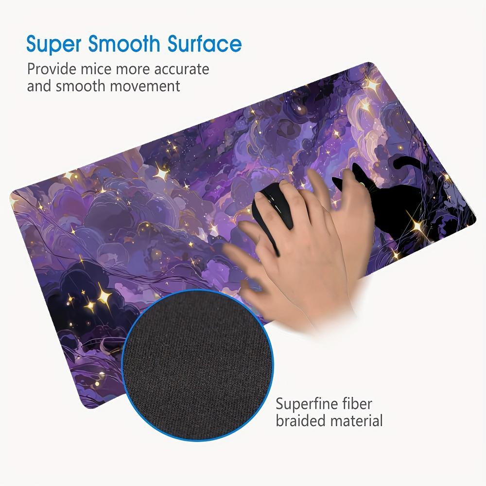 Kawaii Black Cat Silicone Soft Gaming Mouse Pad Large Keyboard Pad Topographic Mouse Pad for Keyboard with Anti-Slip TableMat