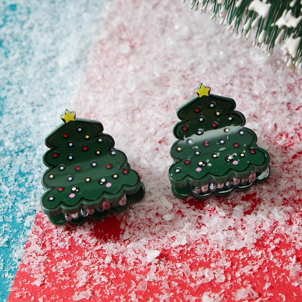 5pcs Christmas Creative Mini Acrylic Hair Clips | Santa Claus & Christmas Tree Princess Head Bangs Clip, Decor Hair Pin