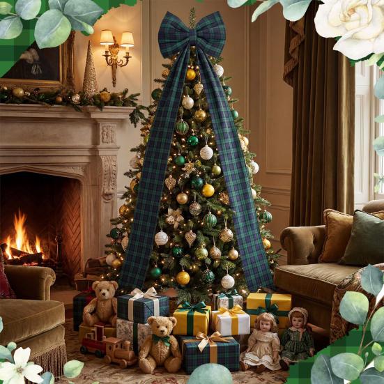 Giant Plaid Bow Decor for Room Wall Backdrop Oversized Large Green Bow Decoration 75x18 Inch Ribbon Tie for Baby Shower Wedding Birthday Party