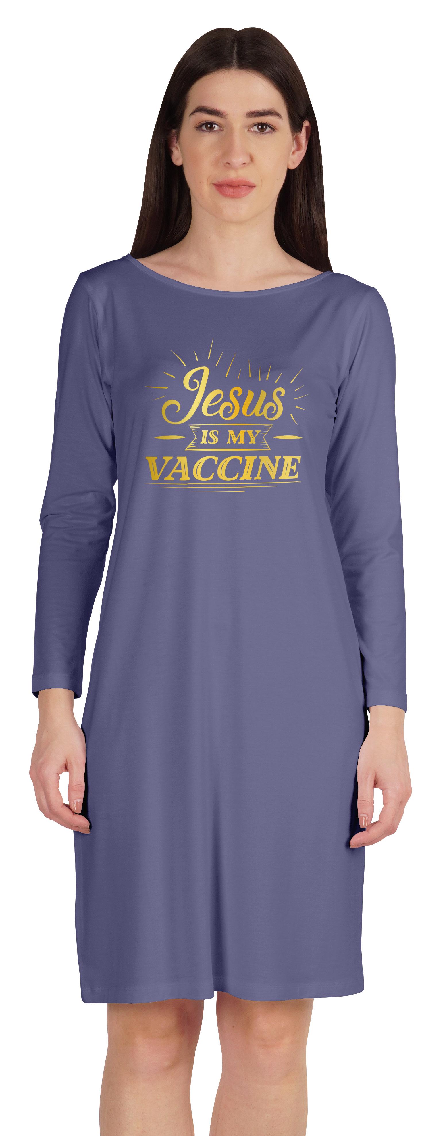 

Inkmeso Jesus Is My Vaccine Women s Tshirt Dress Anti Vax Vaxxer Dress фіолетовий