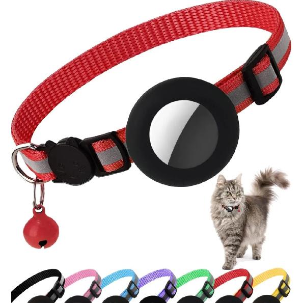 Air tag Cat pet Collar Breakaway Reflective Kitten Collar with Apple Air Tag Holder and Bell  kitten accessories