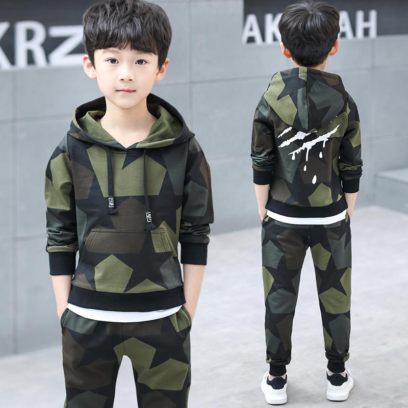 Boys' Spring and Autumn Suits, Spring Children's Clothing, Children's Camouflage Sweaters, Two-piece Suit
