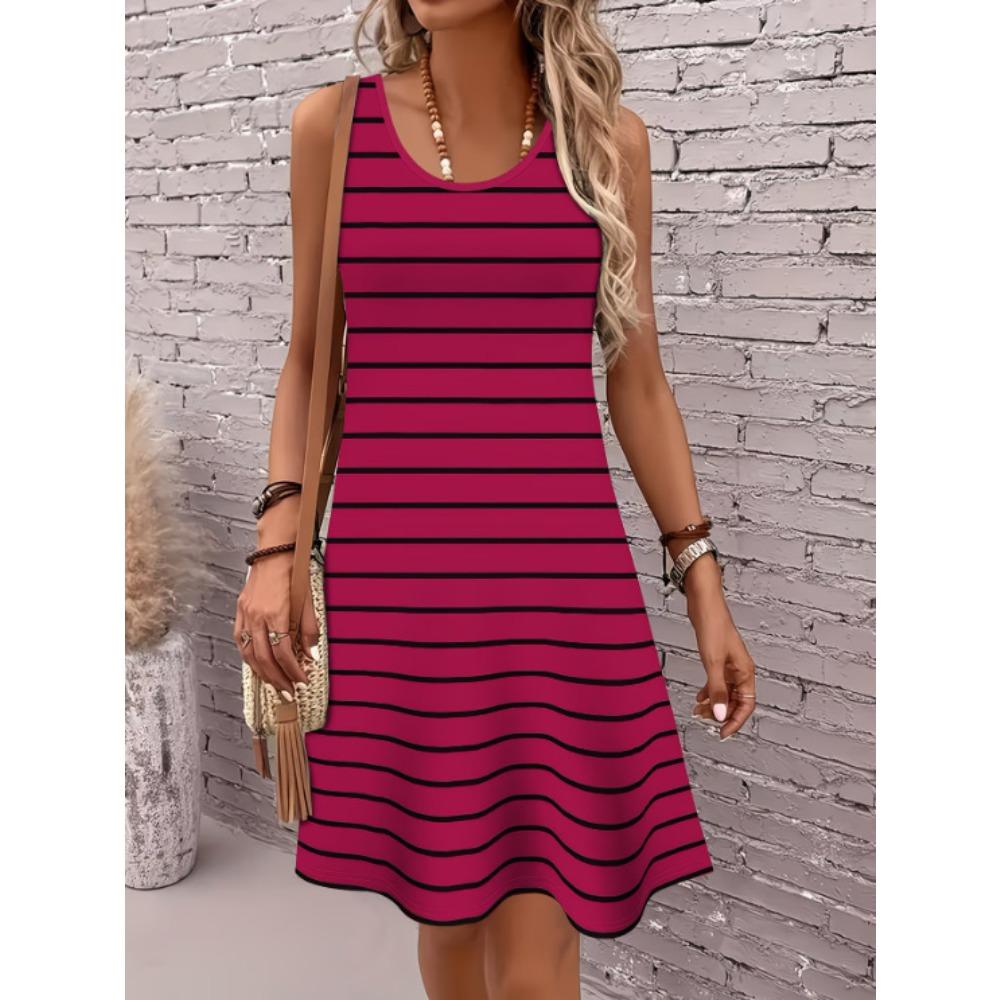 Summer Sleeveless Dress Women Fashionable Colorful Stripe 3d Print Beach Vacation Mini Dresses Comfortable Plus Size 8XL Soft Breathable Vest Dress