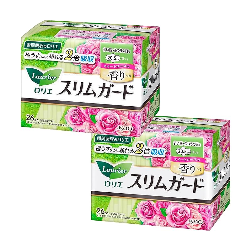 

Laurier slim guard sweet rose scent 20.5cm for heavy daytime to normal daytime with wings Contains 26 pieces × set of 2