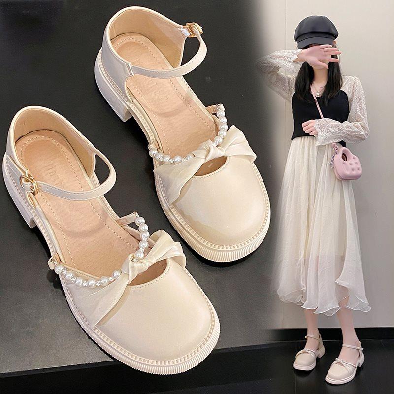 Mary Jane shoes women's small skirt leather shoes flat single shoes bag head sandals summer French style with fairy new 2025
