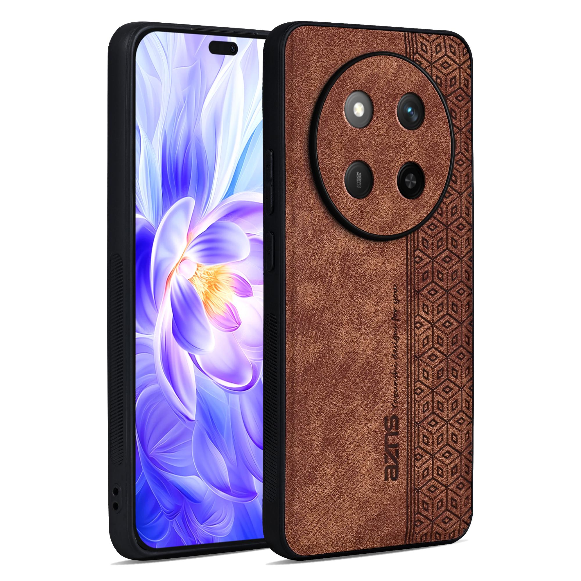 

AZNS For Honor X60 Pro 5G Case Protective PU Leather Covered TPU Phone Shell Brown