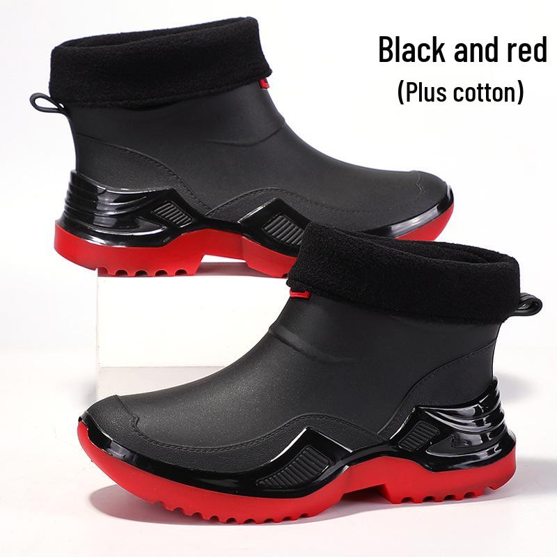 Men's Army Green Waterproof Rubber Rain Boots - Trendy, Cool, Non-Slip, Sports Style, Thickened, and Widened.