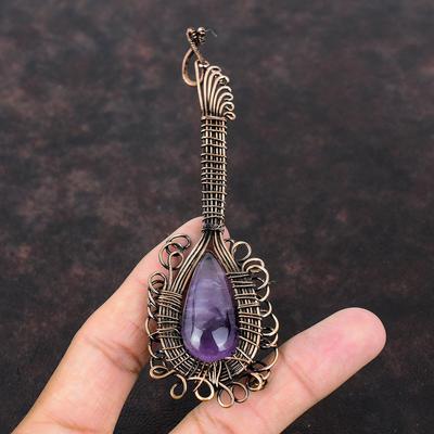 Afrikanischer Amethyst Anhänger Kupferdraht gewickelter Anhänger Gitarrenanhänger Kupferschmuck Handgefertigter Anhänger Gewickelter Edelsteinschmuck Geschenk für Freund
