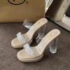 Fashion Low Glitter Slides Shoes Transparent Slippers Square heel Slipers Women Fashion Heeled Mules Jelly Block 2025 Luxury High Rome C