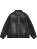 Pánská japonská retro distressed džínová bunda na jaro a podzim - Ležérní, volný střih pro páry