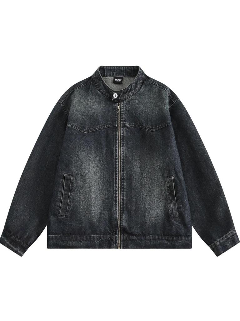 Pánská japonská retro distressed džínová bunda na jaro a podzim - Ležérní, volný střih pro páry