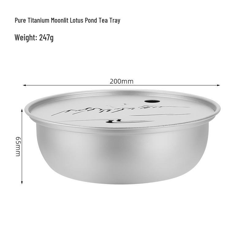 Pure Titanium Tea Tray: Mountain & Water Design, Large Capacity, Chaoshan Gongfu Tea Set, Round Base, Healthy Tea Ceremony Table.