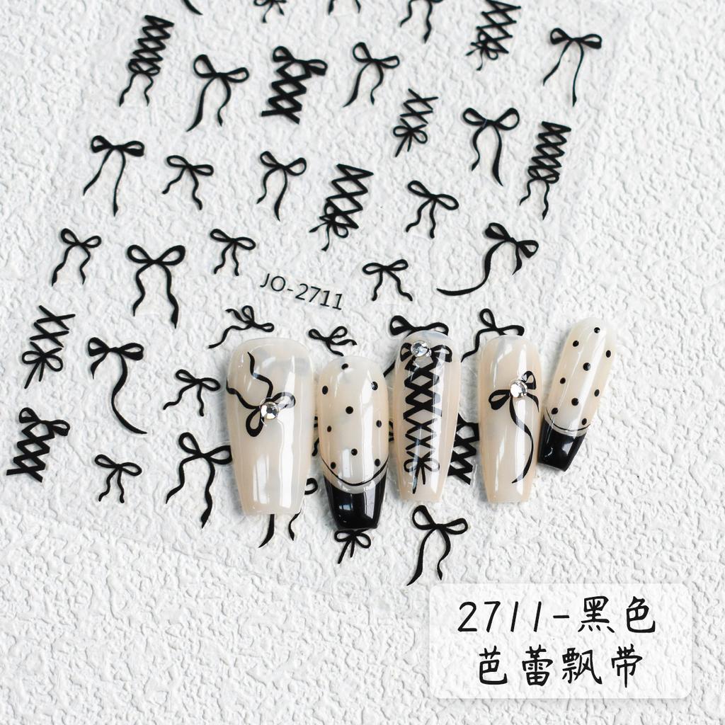 1Sheet Bowknot Lace Ribbon Nail Art Stickers Korean Sweet Style 3D Relief Art Decoration Self Adhesive Nails Decals