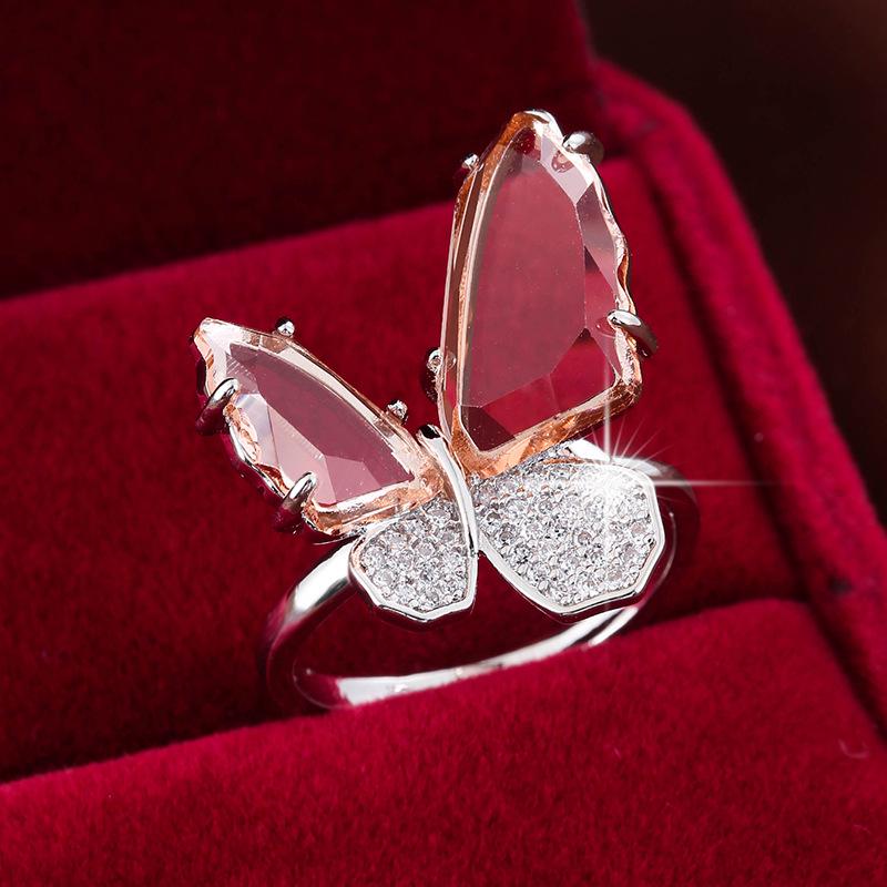 Korean Style Multi-color Butterfly Adjustable Copper Ring Adjustable