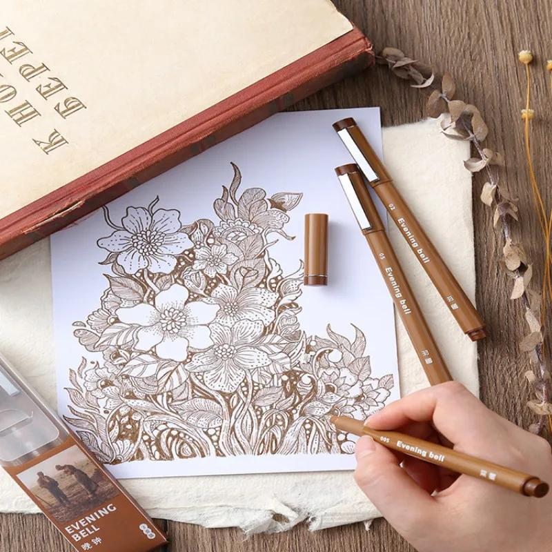 Brown Marker Pen Set Manga Color Pen for Lettering Needle Pen Micron Art Sketch Journaling Watercolor School Supplies Stationery