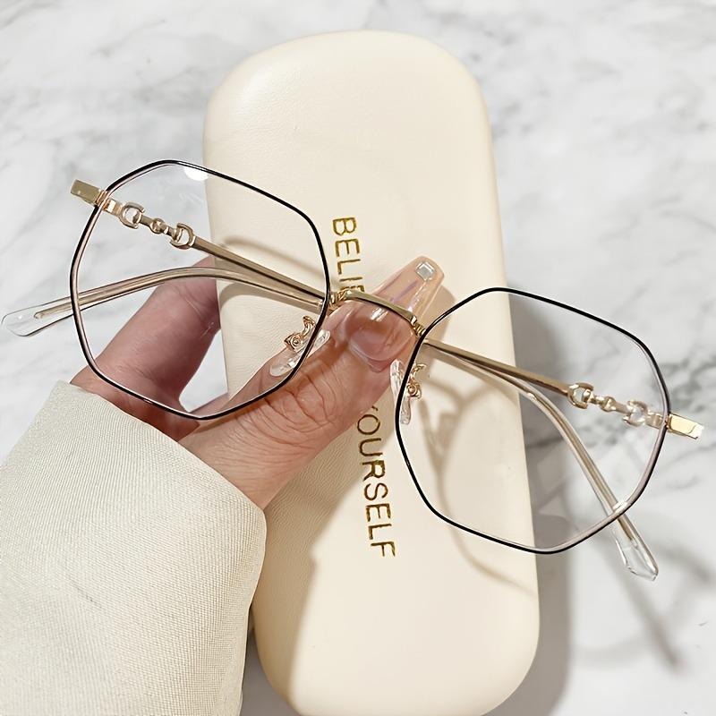 Chic Polygon Metal Frame Blue Light Blocking Glasses Stylish Transparent Lens Eyewear for Women