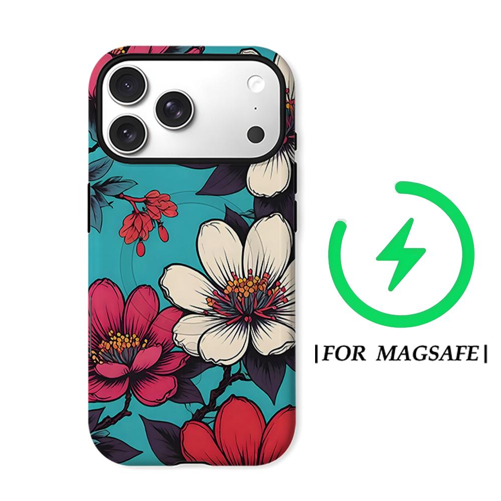 Turquoise Floral Art Print Phone Case for IPhone 17AIR 16E 16 15 14 13 12 11 17 Pro Max Plus Double-layer Back Cover