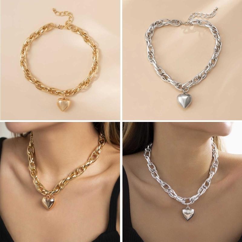 High Quality Punk Big Heart Pendant Necklace Women Fashion Statement Chunky Heavy Chain Fashion Jewelry Punk Thick Chain