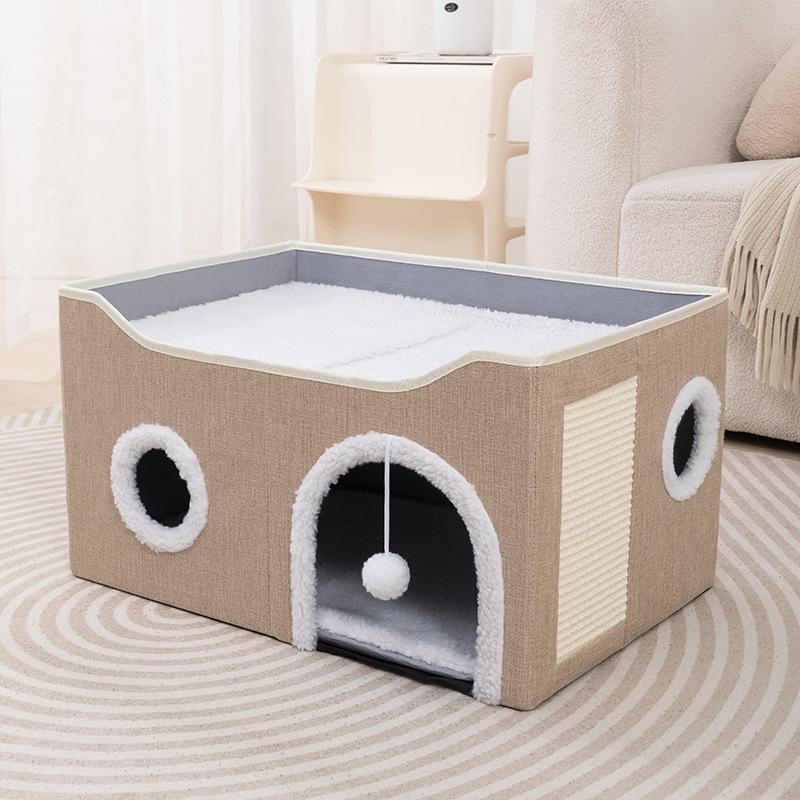 Double-Layer All-Season Enclosed Cat Bed - Warm Winter Sleeping House