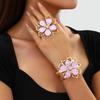 Colorful Drip Oil Flower Bracelet & Ring Set with Double Layer Petal Design for Women
