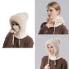 2in1 Winter Warm Ear Flap Scarf Hat Women Knit Hooded Balaclava Hat with Plush Liner Outdoor Activity Pullover Skull Hat