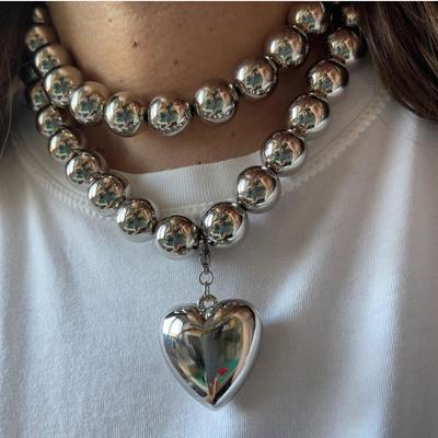 Grande Collana Pendente a Cuore con Catena di Sfere CCB per Donna Trendy Girocollo Accessori per il Collo Gioielli di Moda