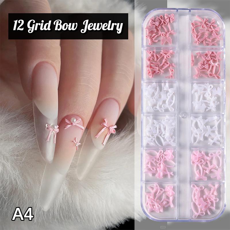 12 Grid Multiple Colors Bowknots Nail Art Charms Mini Adorable Line Bows Ties Resin Nail Decorations For Diy Earring Nail Suppli