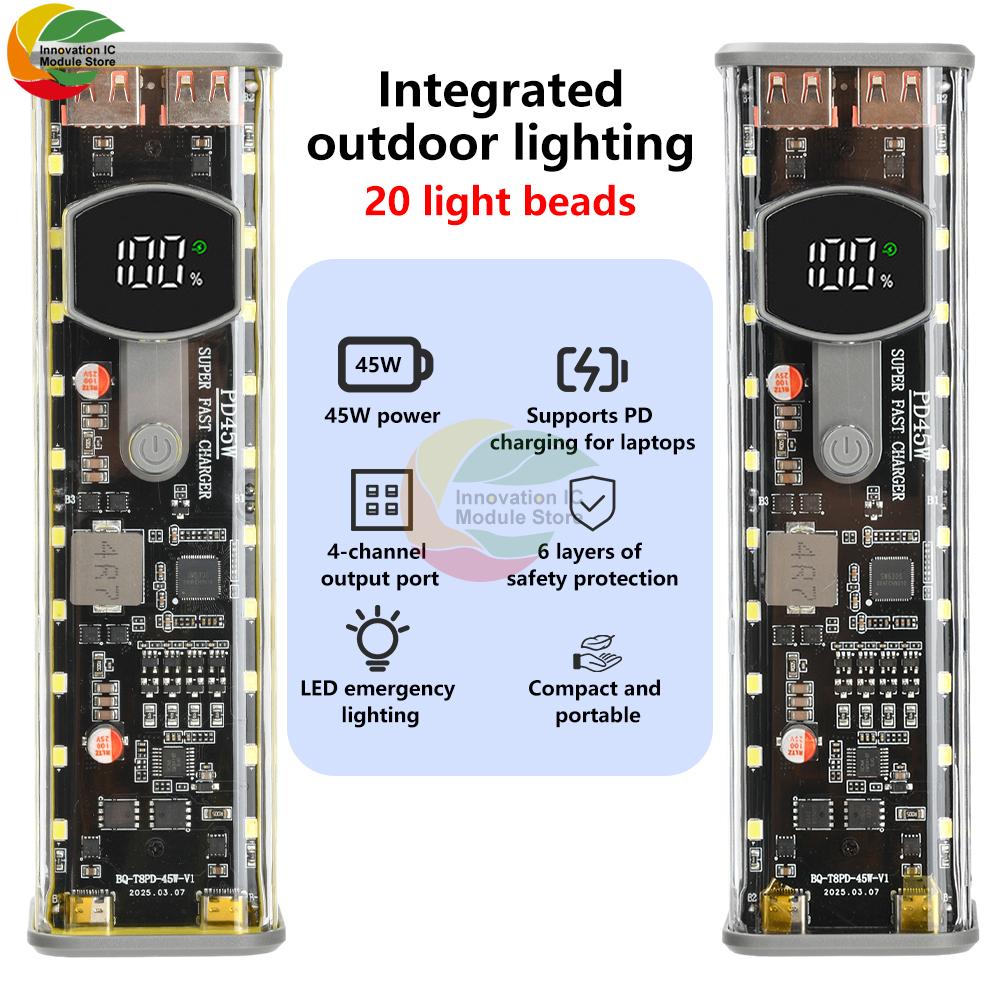 PD 11W Super Fast Charging Transparent Rechargeable Case Weldless 8pcs 18611 Battery Case With Outdoor Light