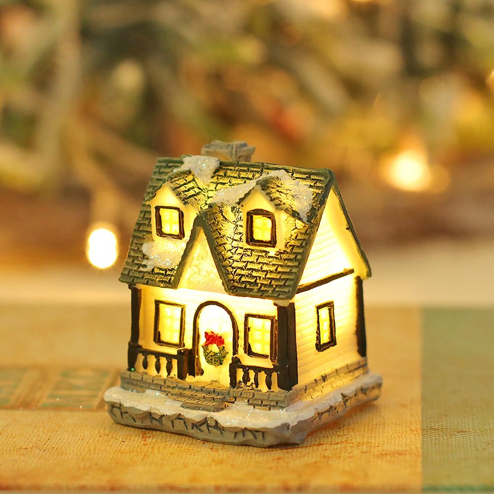 Christmas Luminous House Ornaments Micro Landscape Villa Resin Handicraft Xmas Gifts For New Year Decor