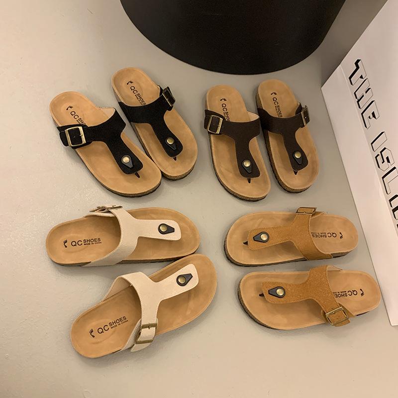 Fashion Luxury Woman Clappers Cork Footbed Slippers Women Classic Solid Color Fashion Flip Flops with Arch Support Slip-on Suede Shoe