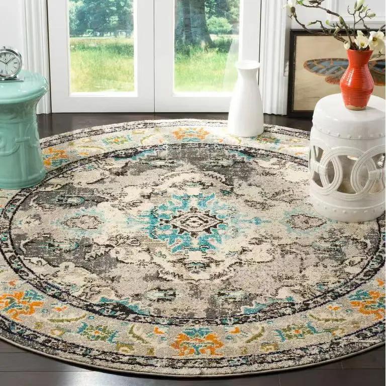Vintage Floral Round Carpet Living Room Large Rug Retro Green Floral Area Rugs Bedroom Sofa Chair Floor Mat