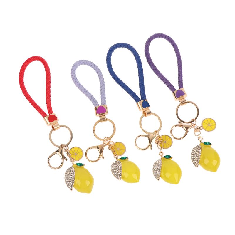 Porte-clés Motif Citron Mignon Incrustation de Strass Brillants Pendentif de Sac à la Mode Porte-clés Durable pour Filles Usage Quotidien Petit Cadeau