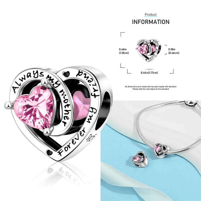 Copper 12 Months Birthstone Heart-Shaped Beads Charms Fit Original Bracelet Charm Beads Necklace Diy Female Jewelry