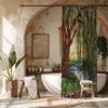 Willow Tree Shower Curtain – Stained Glass River Landscape Art, Waterproof Fabric Bathroom Decor In Green, Brown & Blue