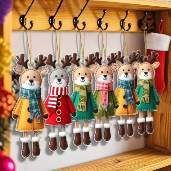 Weihnachts Rentier Hängeornamente 2D Holz Rentier Dekorationen Bunte Rentier Ornamente