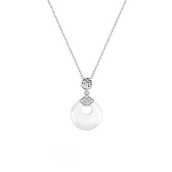 S925 Sterling Silver Hetian Jade Ping an Buckle Women s Necklace - Ancient Style Clavicle Chain Couple Pendant Lucky Charm S925 Silver