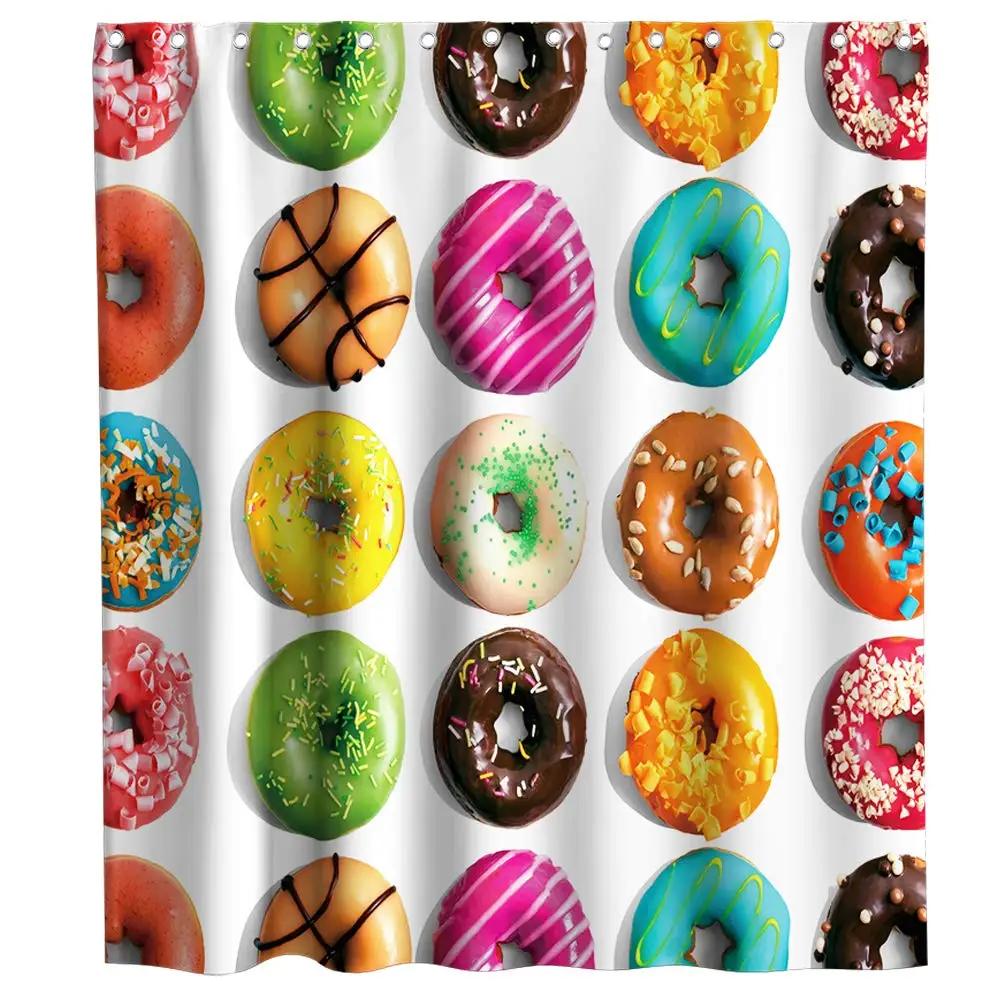 Shower Curtain Colorful Donuts Pink Chocolate Lemon Blue Mint Glaze Bathroom Curtains Polyester Fabric Waterproof Bathroom Decor