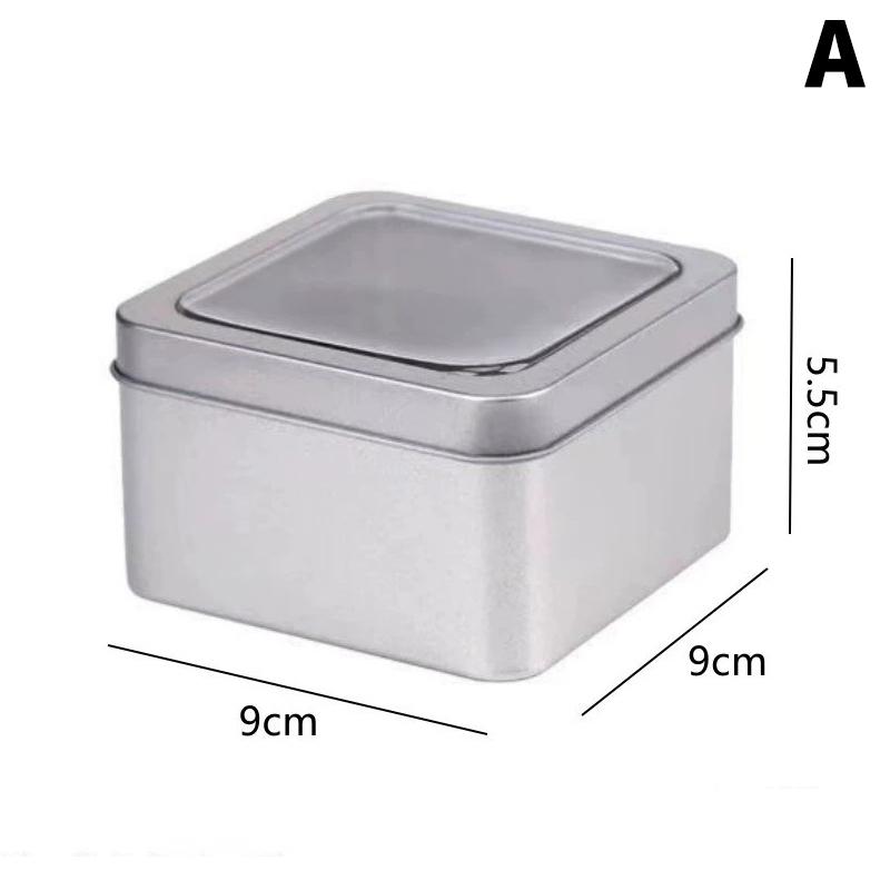 Round Square Tinplate Box Clear Window Iron Storage Box Tea Food Jar Candy Cake Boxes Jewelry Cream Cosmetic Container Empty Pot